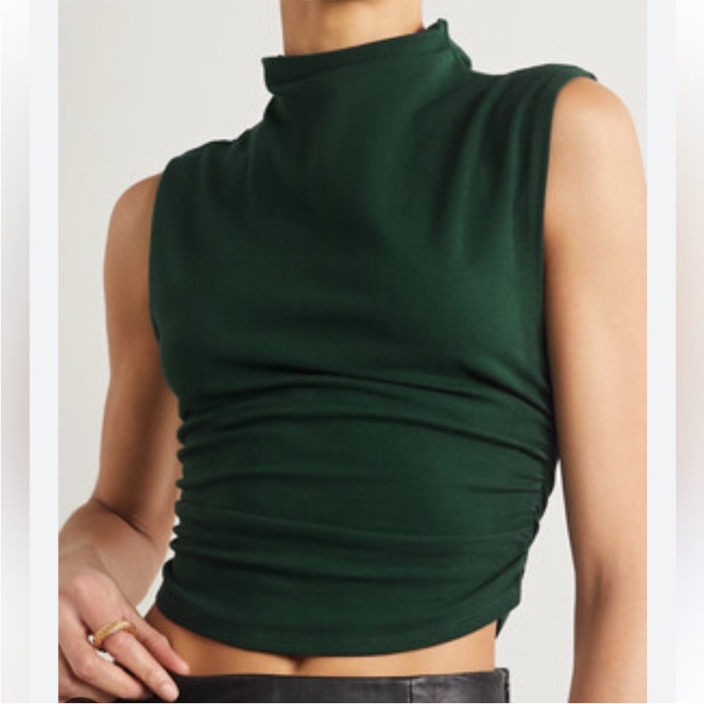 Dark Green Sleeveless Ruched Women's Top